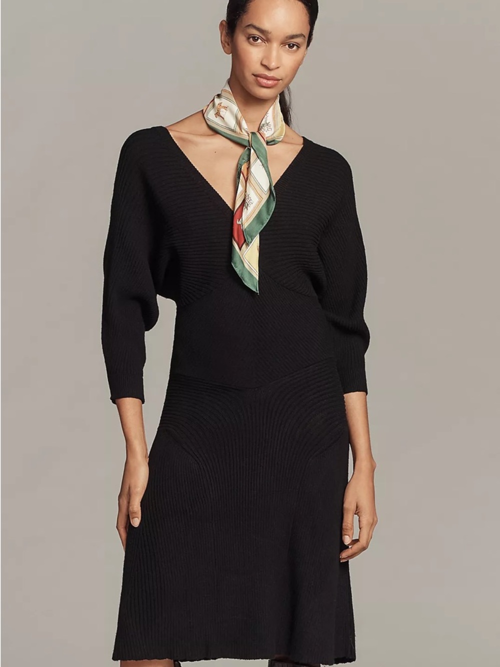 Anthropologie Black Smocked Waist Ribbed Sweater Dress Size M - Picture 3 of 13